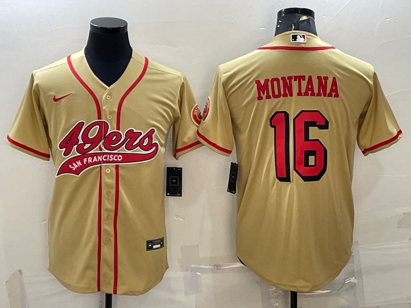Men San Francisco 49ers #16 Montana Yellow Nike Co branded NFL Jerseys